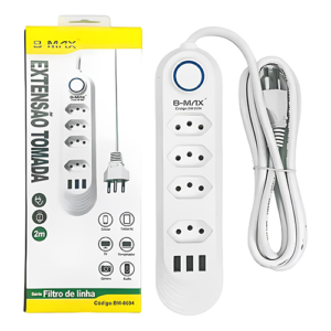 RÉGUA EXTENSÃO 4 TOMADAS 2 USB 2M BMAX BM-8694A