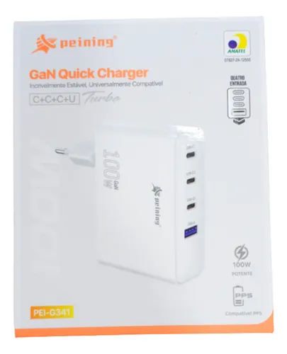 CARREGADOR PEINING 100W 4 SAIDAS PEI-G341