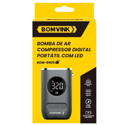 BOMBA DE AR COMPRESSOR DIGITAL PORTÁTIL COM LED BOMVINK BOM-8905