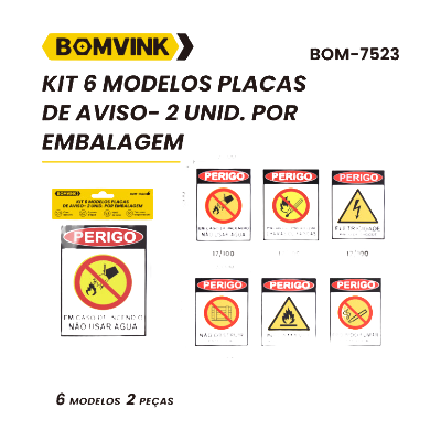 KIT DE MODELOS PLACAS DE AVISO-2 UNID.POR EMBALAGEM BOMVINK BOM-7523