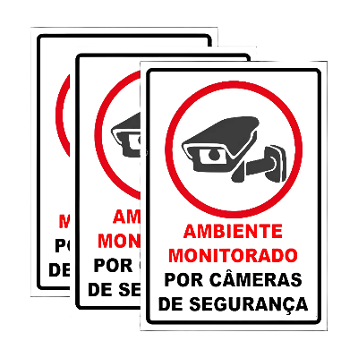 KIT 3 PCS PLACA DE AVISOÁREA MONITORADA POR CÂMERAS BOMVINK BOM-7522