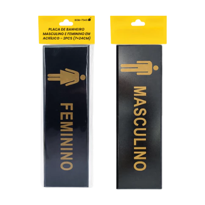 PLACA DE BANHEIRO MASCULINO E FEMININO EM ACRÍLICO-2PCS BOMVINK BOM-7545