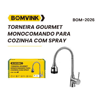 TORNEIRA GOURMET PRETA FOSCA 50CM PARA COZINHA BOMVINK BOM-2378/ BOM-2008