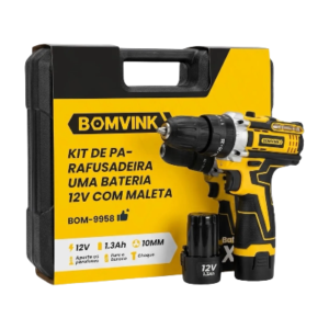 KIT DE PARAFUSADEIRA UMA BATERIA 12V COM MALETA BOMVINK BOM-9958