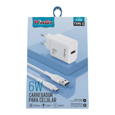 CARREGADOR KINGO 1.2 6W TYPE C (U102) KIT