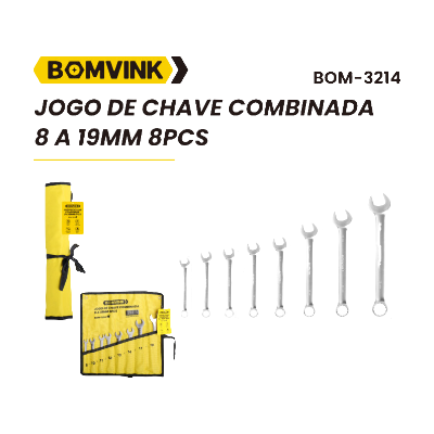 JOGO CHAVE COMBINADA 8 A 19MM 8PCS BOMVINK BOM-3214